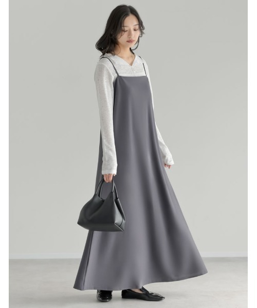 Re:EDIT（リエディ）の「[販売枚数6.9万枚突破][マタニティママに大好評][お気に入り登録数5万][低身長/高身長/大きいサイズ有][イージーケア]ジョーゼットポンチフレアキャミワンピース（ジャンパースカート・レディース・ブラック/ベージュ/パープル/モカ/パープル系その他/ピンク系その他/チャコールグレー/ラベンダー/アイボリー系/ホワイト系その他2/ブラウン系その他2/ブラック系その他2/ベージュ系その他2/グレー系その他2/ブラック系その他3/ベージュ系その他3/グレー系その他3・MEDIUM/LARGE/SHORT/TALL/X-LARGE）」の7枚目の写真