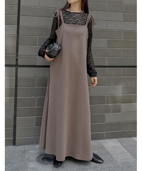 Re:EDIT（リエディ）の「[販売枚数6.9万枚突破][マタニティママに大好評][お気に入り登録数5万][低身長/高身長/大きいサイズ有][イージーケア]ジョーゼットポンチフレアキャミワンピース（ジャンパースカート・レディース・ブラック/ベージュ/パープル/モカ/パープル系その他/ピンク系その他/チャコールグレー/ラベンダー/アイボリー系/ホワイト系その他2/ブラウン系その他2/ブラック系その他2/ベージュ系その他2/グレー系その他2/ブラック系その他3/ベージュ系その他3/グレー系その他3・MEDIUM/LARGE/SHORT/TALL/X-LARGE）」の9枚目の写真