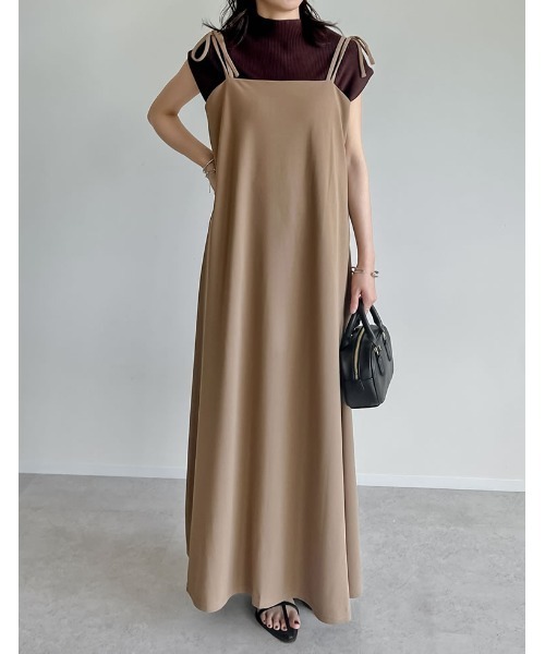 Re:EDIT（リエディ）の「[販売枚数6.9万枚突破][マタニティママに大好評][お気に入り登録数5万][低身長/高身長/大きいサイズ有][イージーケア]ジョーゼットポンチフレアキャミワンピース（ジャンパースカート・レディース・ブラック/ベージュ/パープル/モカ/パープル系その他/ピンク系その他/チャコールグレー/ラベンダー/アイボリー系/ホワイト系その他2/ブラウン系その他2/ブラック系その他2/ベージュ系その他2/グレー系その他2/ブラック系その他3/ベージュ系その他3/グレー系その他3・MEDIUM/LARGE/SHORT/TALL/X-LARGE）」の22枚目の写真