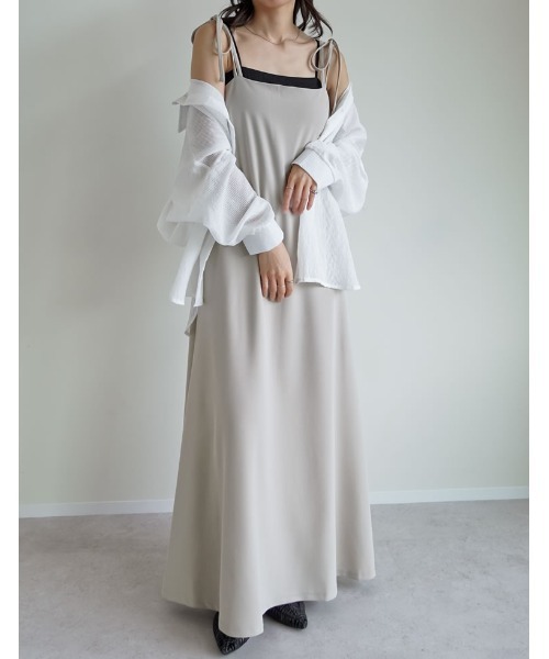 Re:EDIT（リエディ）の「[販売枚数6.9万枚突破][マタニティママに大好評][お気に入り登録数5万][低身長/高身長/大きいサイズ有][イージーケア]ジョーゼットポンチフレアキャミワンピース（ジャンパースカート・レディース・ブラック/ベージュ/パープル/モカ/パープル系その他/ピンク系その他/チャコールグレー/ラベンダー/アイボリー系/ホワイト系その他2/ブラウン系その他2/ブラック系その他2/ベージュ系その他2/グレー系その他2/ブラック系その他3/ベージュ系その他3/グレー系その他3・MEDIUM/LARGE/SHORT/TALL/X-LARGE）」の19枚目の写真