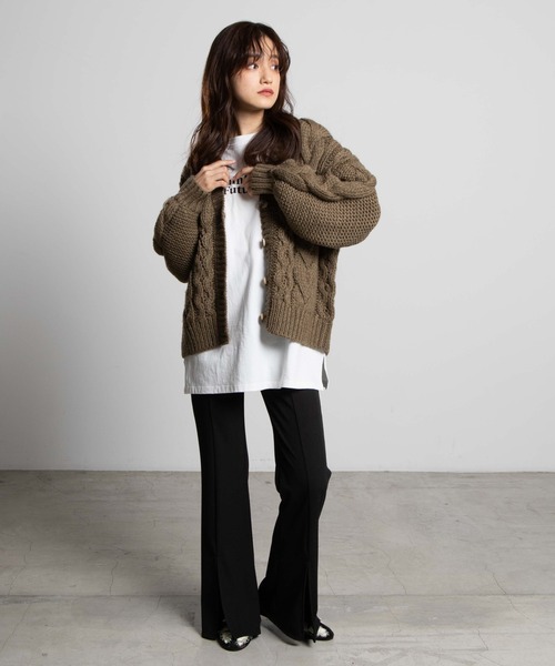 WEGO(ウィゴー)の「WEGO/センタースリットフレアパンツ(スラックス・レディース・ホワイト/ブラック/グリーン系その他・FREE)」の4枚目の写真