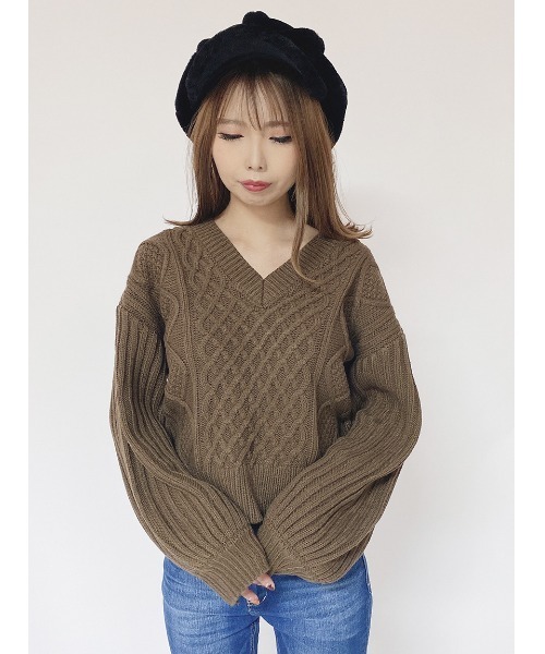 one way（ワンウェイ）の「バックリボンケーブルニット（ニット/セーター・レディース・ライトピンク/ホワイト/ベージュ/ダークブラウン・FREE）」の13枚目の写真