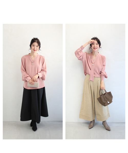 cawaii（カワイイ）の「2粒パールが揺れるネックタイブラウストップス（シャツ/ブラウス・レディース・ピンク・FREE）」の18枚目の写真