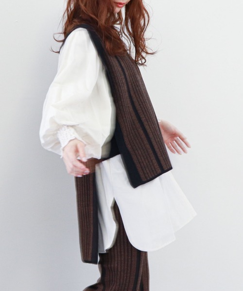 archives(アルシーヴ)の「ストライプジャガードニットベスト(ニット/セーター・レディース・ブラック/グリーン/モカ・MEDIUM)」の15枚目の写真