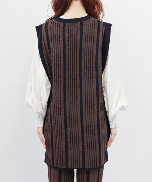 archives(アルシーヴ)の「ストライプジャガードニットベスト(ニット/セーター・レディース・ブラック/グリーン/モカ・MEDIUM)」の16枚目の写真
