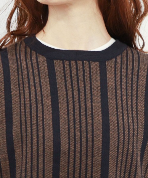 archives(アルシーヴ)の「ストライプジャガードニットベスト(ニット/セーター・レディース・ブラック/グリーン/モカ・MEDIUM)」の18枚目の写真