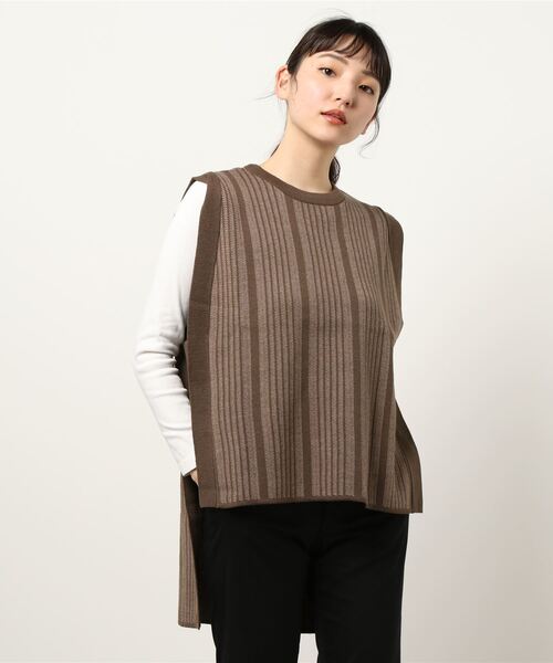 archives(アルシーヴ)の「ストライプジャガードニットベスト(ニット/セーター・レディース・ブラック/グリーン/モカ・MEDIUM)」の21枚目の写真