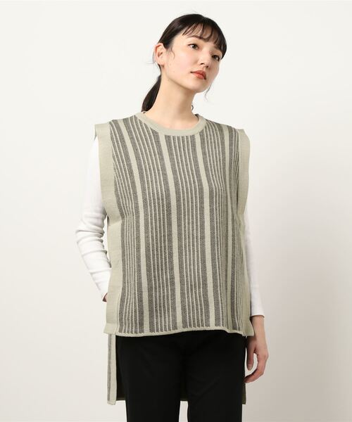 archives(アルシーヴ)の「ストライプジャガードニットベスト(ニット/セーター・レディース・ブラック/グリーン/モカ・MEDIUM)」の22枚目の写真