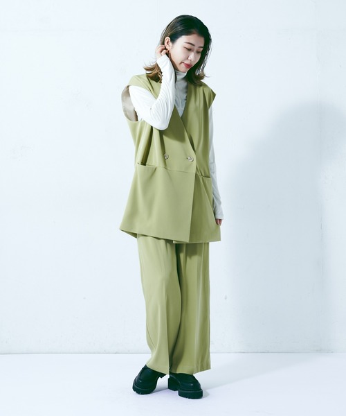 Lui's（ルイス）の「クロスベルトワイドパンツ（スラックス・レディース・ネイビー/グリーン/ライトベージュ・FREE）」の8枚目の写真