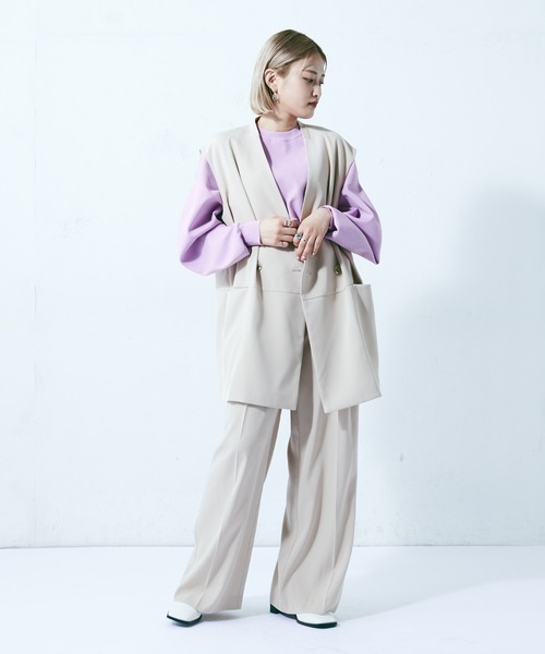 Lui's（ルイス）の「クロスベルトワイドパンツ（スラックス・レディース・ネイビー/グリーン/ライトベージュ・FREE）」の7枚目の写真