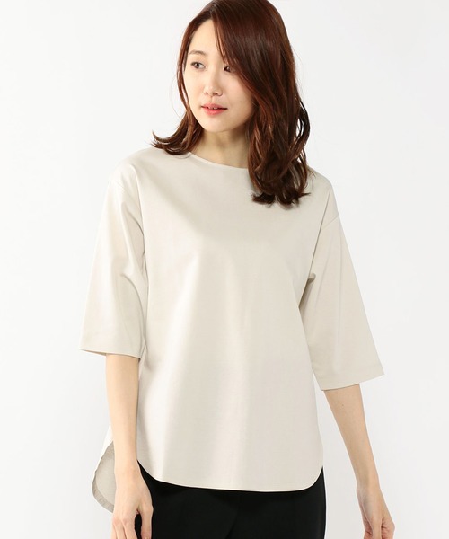 A/C DESIGN BY ALPHA CUBIC(エーシーデザインバイアルファキュービック)の「クーラータッチポンチバックスリットTシャツ(Tシャツ/カットソー・レディース・ライトグレー/ネイビー/ベージュ・L/M/LL)」の1枚目の写真