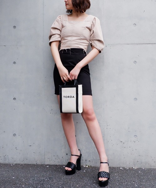 SPIRALGIRL(スパイラルガール)の「ウエストクロスタイトミニスカート(スカート・レディース・ブラック/オフホワイト・FREE)」の9枚目の写真