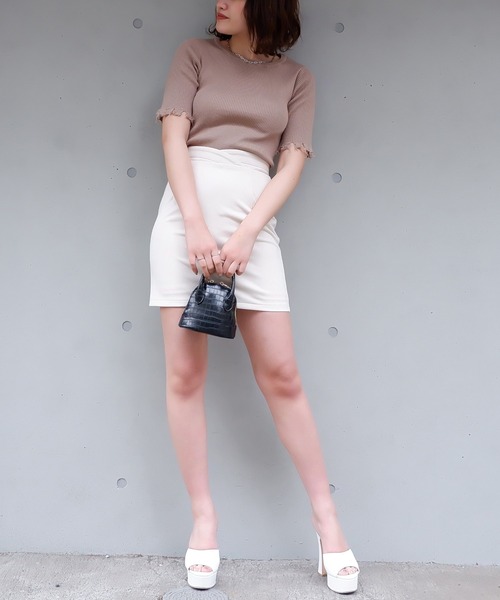 SPIRALGIRL(スパイラルガール)の「ウエストクロスタイトミニスカート(スカート・レディース・ブラック/オフホワイト・FREE)」の7枚目の写真