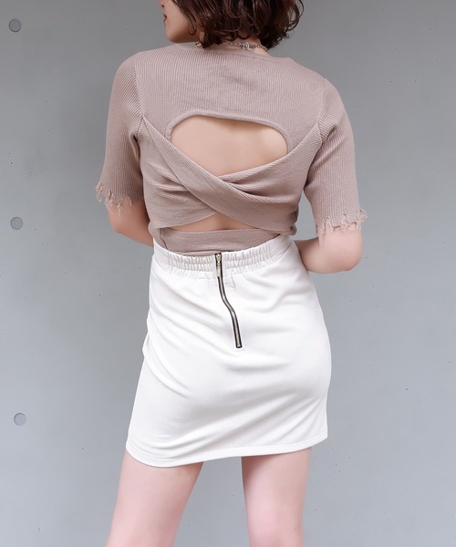 SPIRALGIRL(スパイラルガール)の「ウエストクロスタイトミニスカート(スカート・レディース・ブラック/オフホワイト・FREE)」の13枚目の写真