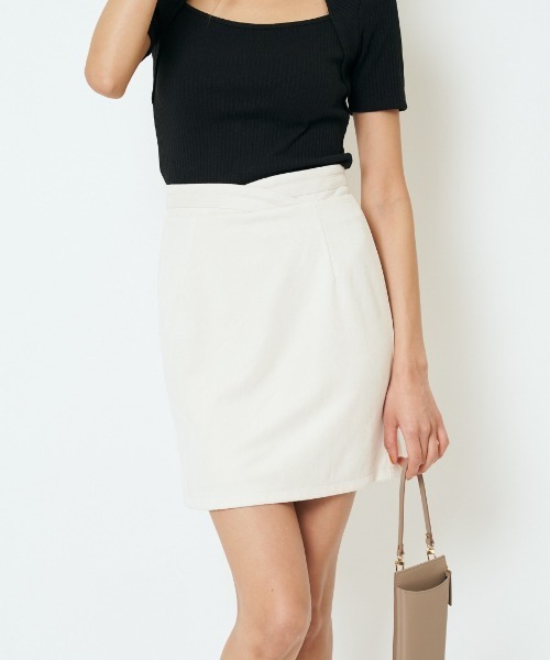 SPIRALGIRL(スパイラルガール)の「ウエストクロスタイトミニスカート(スカート・レディース・ブラック/オフホワイト・FREE)」の5枚目の写真