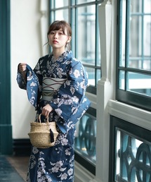 utatane ウタタネ 浴衣 3点セット「鉄紺に梅枝」 帯 下駄 レトロ柄