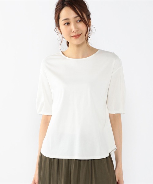 A/C DESIGN BY ALPHA CUBIC(エーシーデザインバイアルファキュービック)の「ボリュームスリーブプルオーバー(Tシャツ/カットソー・レディース・ブルー/オフホワイト/カーキ・L/LL/M)」の1枚目の写真