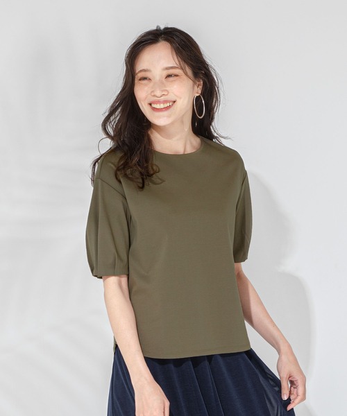 A/C DESIGN BY ALPHA CUBIC(エーシーデザインバイアルファキュービック)の「ボリュームスリーブプルオーバー(Tシャツ/カットソー・レディース・ブルー/オフホワイト/カーキ・L/LL/M)」の2枚目の写真