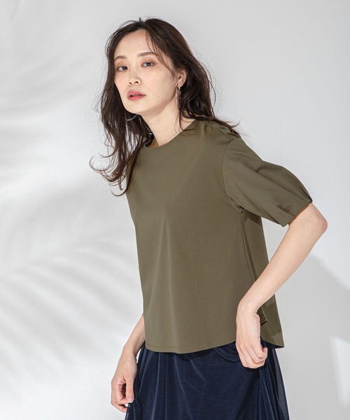 A/C DESIGN BY ALPHA CUBIC(エーシーデザインバイアルファキュービック)の「ボリュームスリーブプルオーバー(Tシャツ/カットソー・レディース・ブルー/オフホワイト/カーキ・L/LL/M)」の7枚目の写真