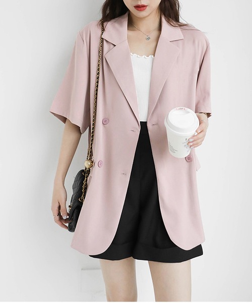 MAISON DE THERESE（メゾン ド テレーズ）の「半袖テーラードジャケット（テーラードジャケット・レディース・ブラック/ホワイト/ピンク/ブルー/イエロー/グリーン・FREE）」の6枚目の写真