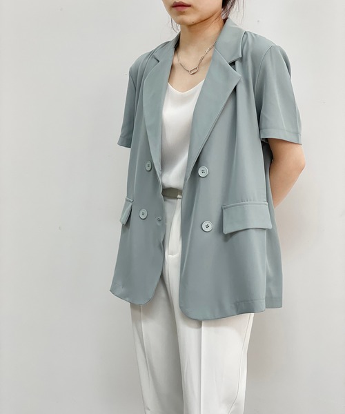 MAISON DE THERESE（メゾン ド テレーズ）の「半袖テーラードジャケット（テーラードジャケット・レディース・ブラック/ホワイト/ピンク/ブルー/イエロー/グリーン・FREE）」の3枚目の写真