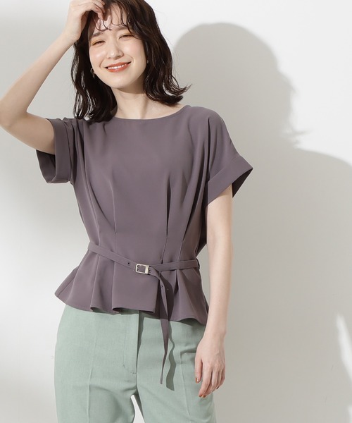 N.（N. Natural Beauty Basic）（エヌエヌナチュラルビューティーベーシック）の「【追加生産】◆ボートネックペプラム半袖ブラウス（シャツ/ブラウス・レディース・ホワイト/グレー/ピンク/ブルー/ライトグリーン・MEDIUM）」の2枚目の写真