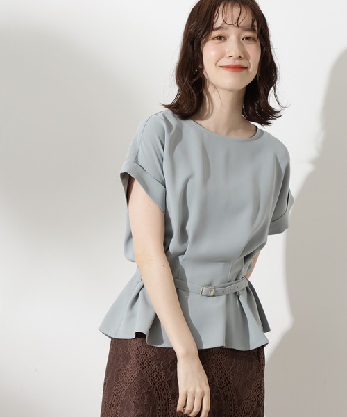 N.（N. Natural Beauty Basic）（エヌエヌナチュラルビューティーベーシック）の「【追加生産】◆ボートネックペプラム半袖ブラウス（シャツ/ブラウス・レディース・ホワイト/グレー/ピンク/ブルー/ライトグリーン・MEDIUM）」の4枚目の写真