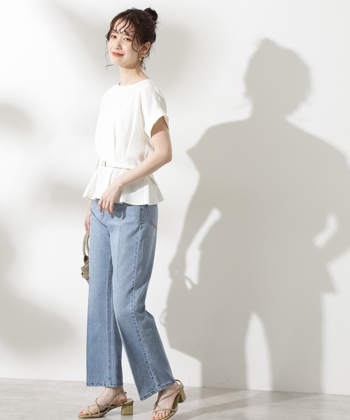 N.（N. Natural Beauty Basic）（エヌエヌナチュラルビューティーベーシック）の「【追加生産】◆ボートネックペプラム半袖ブラウス（シャツ/ブラウス・レディース・ホワイト/グレー/ピンク/ブルー/ライトグリーン・MEDIUM）」の6枚目の写真