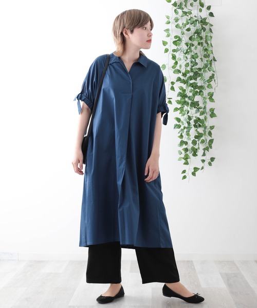 セール コットン100 開襟 オープンカラー 半袖 シャツワンピース ワンピース Ageu アージュ のファッション通販 Zozotown