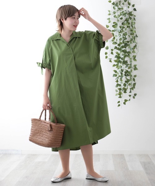 セール オープンカラー オープンカラー 開襟 半袖 半袖 シャツワンピース ワンピース Ageu アージュ のファッション ワンピース コットン100