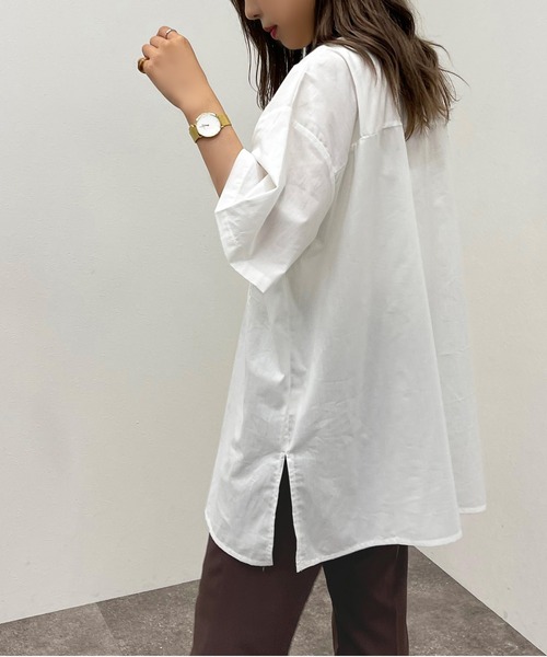 apres jour mignon(アプレジュールミニョン)の「BIGシャツ【ZOZOTOWN限定アイテム】(シャツ/ブラウス・レディース・ブルー系その他/オフホワイト/ブラック・フリー/X-LARGE)」の7枚目の写真