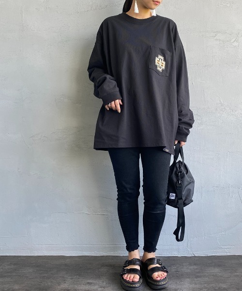 「PENDLETON」 長袖カットソー M ブラック レディース セール】[PENDLETON/ペンドルトン] ポケット刺繍ロンT（Tシャツ