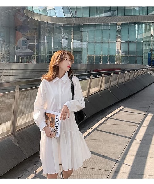 Bifrost（ビフレスト）の「ティアードシャツワンピース（シャツワンピース・レディース・ホワイト/ブラック・F）」の3枚目の写真