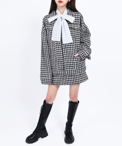 WC（ダブル シー）の「カラー千鳥柄ジャケット（ブルゾン・レディース・ブラック/グリーン/サックスブルー・FREE）」の7枚目の写真