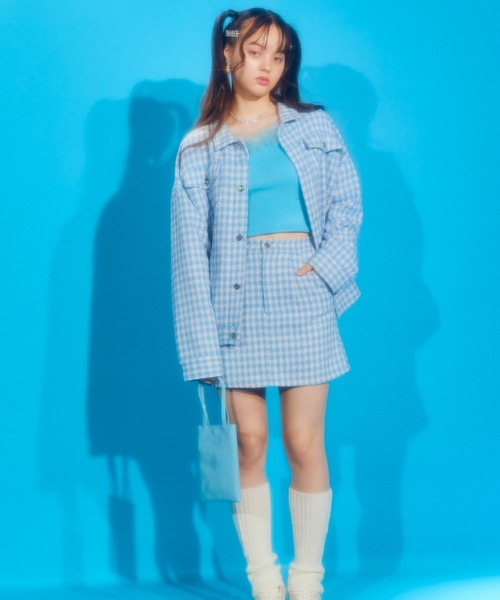 WC（ダブル シー）の「カラー千鳥柄ジャケット（ブルゾン・レディース・ブラック/グリーン/サックスブルー・FREE）」の14枚目の写真