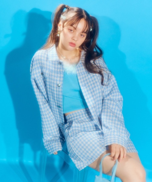 WC（ダブル シー）の「カラー千鳥柄ジャケット（ブルゾン・レディース・ブラック/グリーン/サックスブルー・FREE）」の15枚目の写真