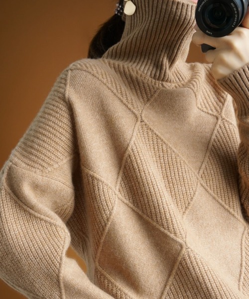 meJane（ミージェーン）の「カラータートルダイヤリブジャガードニット（ニット/セーター・レディース・ブラック/グレー/イエロー/グリーン/モカ・FREE）」の15枚目の写真