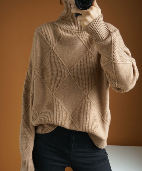 meJane（ミージェーン）の「カラータートルダイヤリブジャガードニット（ニット/セーター・レディース・ブラック/グレー/イエロー/グリーン/モカ・FREE）」の14枚目の写真