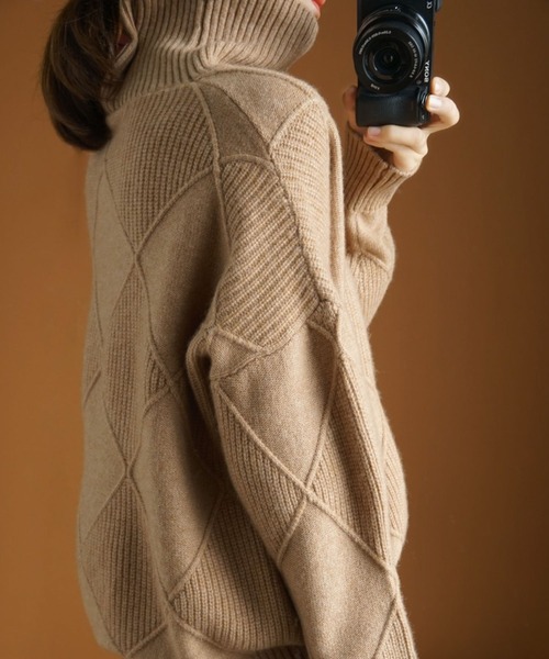 meJane（ミージェーン）の「カラータートルダイヤリブジャガードニット（ニット/セーター・レディース・ブラック/グレー/イエロー/グリーン/モカ・FREE）」の20枚目の写真