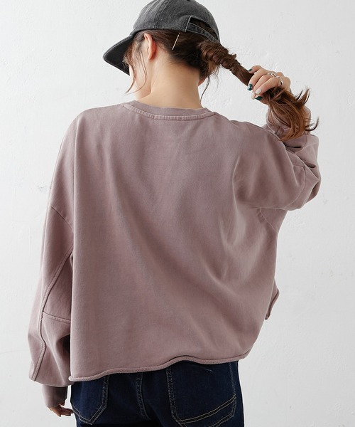PUAL CE CIN(ピュアルセシン)の「ピグメント裏毛ショート丈プルオーバー(Tシャツ/カットソー・レディース・グレー/チャコールグレー/ベージュ/グリーン/ローズ・FREE)」の9枚目の写真