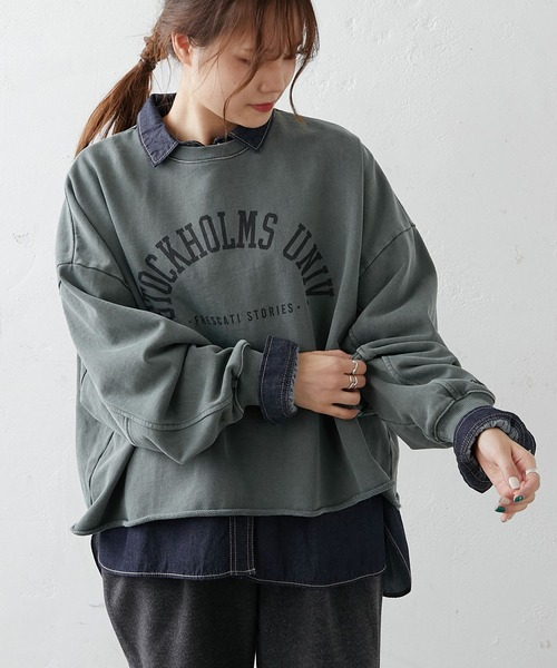 PUAL CE CIN(ピュアルセシン)の「ピグメント裏毛ショート丈プルオーバー(Tシャツ/カットソー・レディース・グレー/チャコールグレー/ベージュ/グリーン/ローズ・FREE)」の16枚目の写真