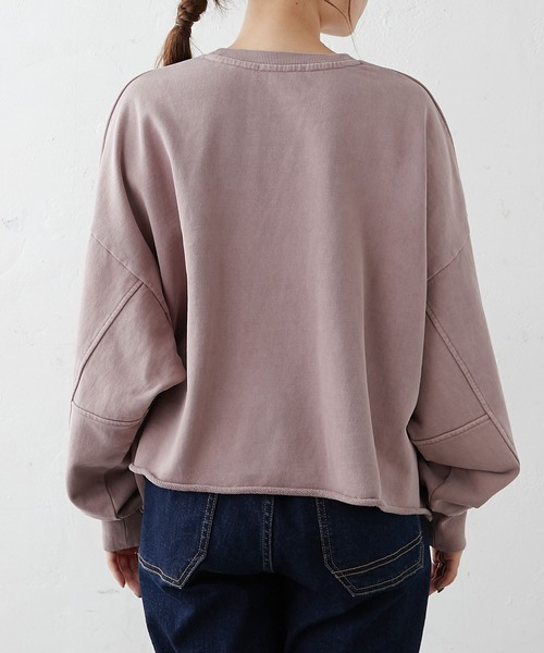 PUAL CE CIN(ピュアルセシン)の「ピグメント裏毛ショート丈プルオーバー(Tシャツ/カットソー・レディース・グレー/チャコールグレー/ベージュ/グリーン/ローズ・FREE)」の14枚目の写真
