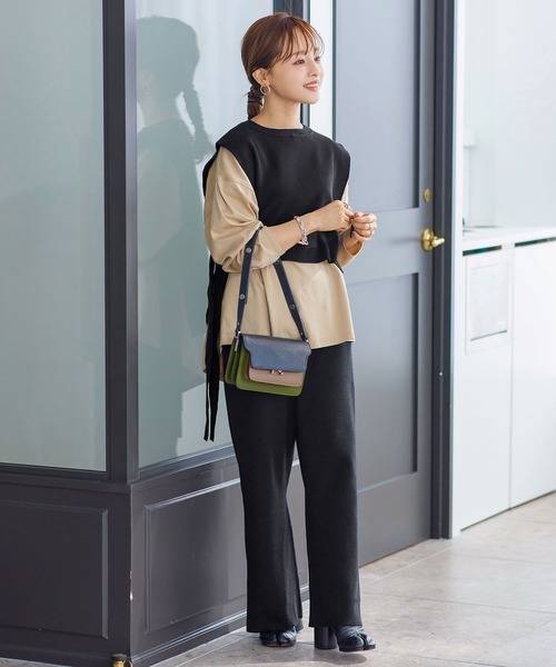KOBE LETTUCE（コウベレタス）の「[ 田中亜希子さんコラボ ] バックスリットニットパンツ[M3429]（その他パンツ・レディース・ブラック/モカ/ライトベージュ・S/M）」の4枚目の写真