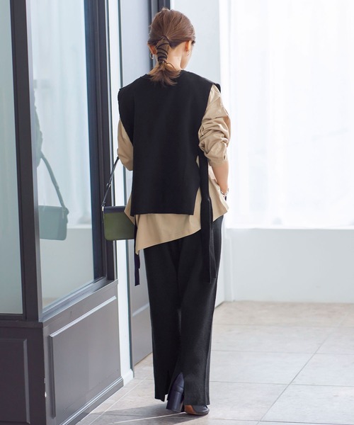 KOBE LETTUCE（コウベレタス）の「[ 田中亜希子さんコラボ ] バックスリットニットパンツ[M3429]（その他パンツ・レディース・ブラック/モカ/ライトベージュ・S/M）」の8枚目の写真