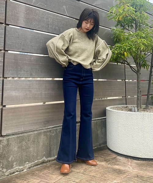 FREE'S MART（フリーズマート）の「【Sシリーズ対応】◇内スリットベルボトムデニムパンツ（デニムパンツ・レディース・ブラック/ワンウォッシュ/ブルー系その他2/ホワイト系その他/ブラウン・X-SMALL/SMALL/MEDIUM）」の14枚目の写真