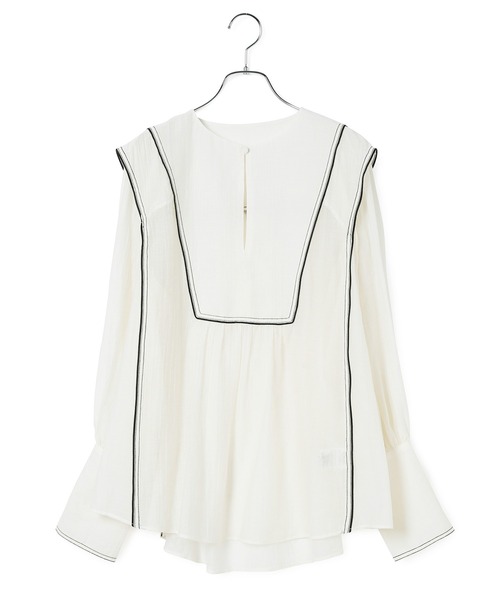 ADAM ET ROPE'（アダムエロペ）の「パイピングシアーブラウス（シャツ/ブラウス・レディース・ブラック/オフホワイト・FREE）」の10枚目の写真