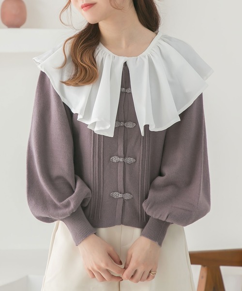 Newlyme（ニューリーミー）の「パワショルチャイナカーディガン（カーディガン/ボレロ・レディース・アイボリー/ベージュ/モカ/グリーン/ブラック・LARGE/X-LARGE/XX-LARGE/MEDIUM）」の3枚目の写真