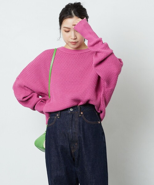 FREAK'S STORE（フリークスストア）の「▽【WEB限定】サーマルショートニットプルオーバー（ニット/セーター・レディース・ナチュラル/ブラック/ピンク/イエロー/グリーン・ﾌﾘ-）」の20枚目の写真