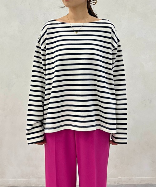 CAPRICIEUX LE'MAGE（カプリシューレマージュ）の「ボーダーボートネックTシャツ（Tシャツ/カットソー・レディース・グリーン/オフホワイト/モカ・FREE）」の17枚目の写真