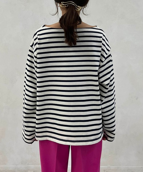 CAPRICIEUX LE'MAGE（カプリシューレマージュ）の「ボーダーボートネックTシャツ（Tシャツ/カットソー・レディース・グリーン/オフホワイト/モカ・FREE）」の22枚目の写真